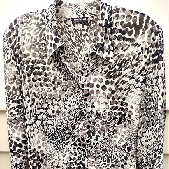 GERRY WEBER  | Black Gray White Abstract Animal Print Button Down Blouse | 14 - Picture 3 of 10